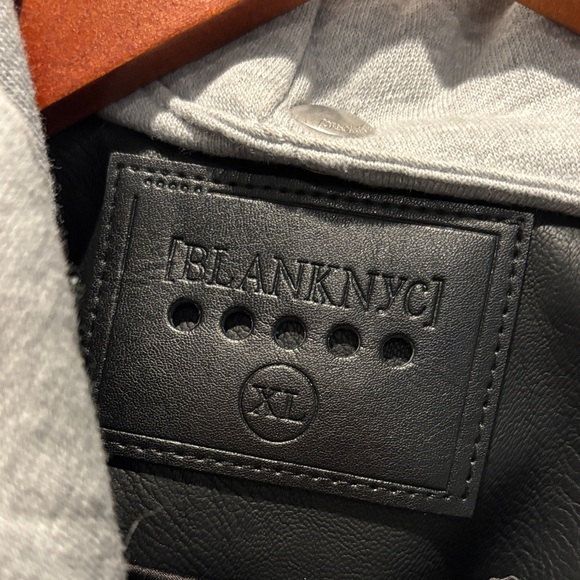Blank NYC Black Leather Jacket with Gray Hood - Picture 2 of 5